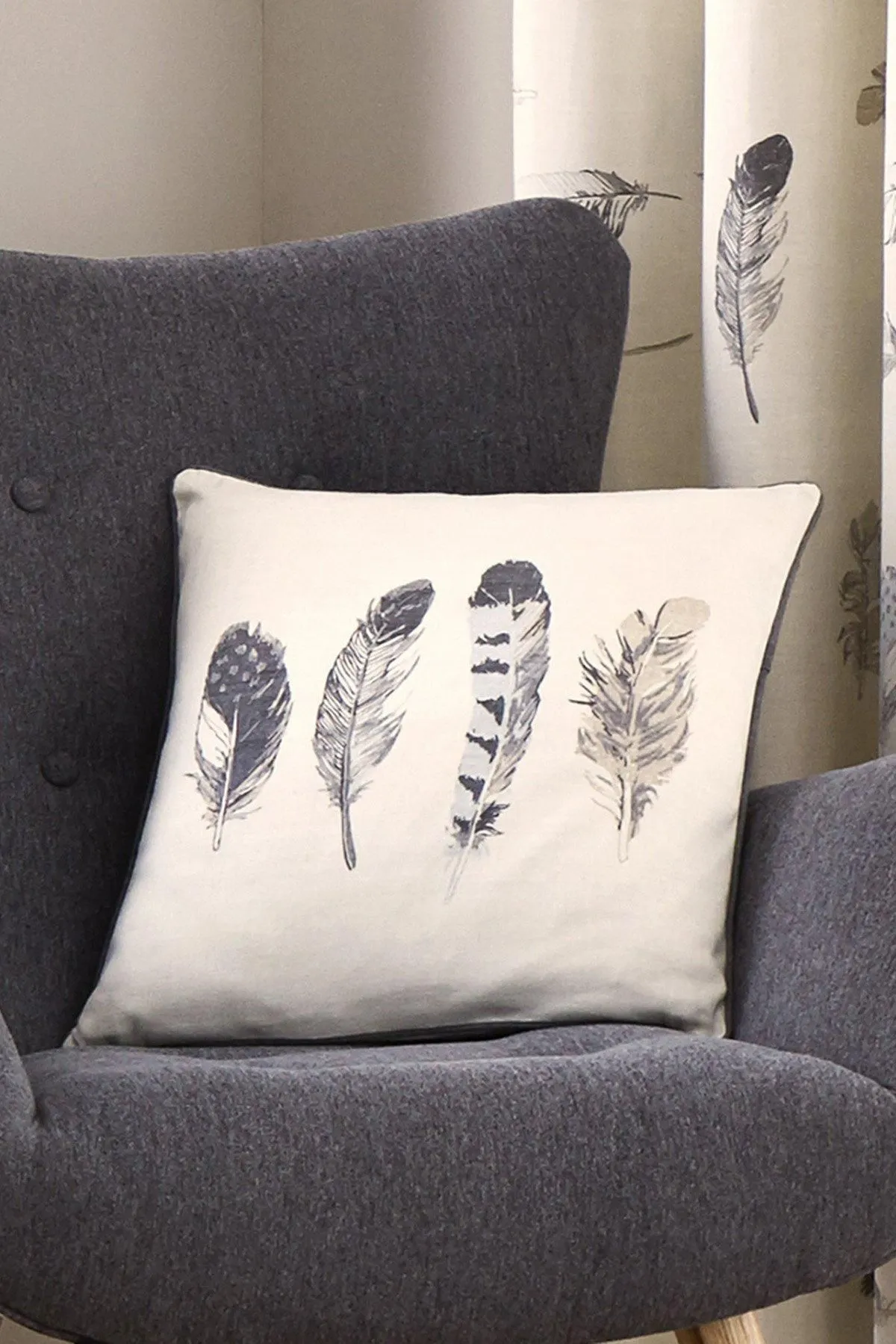 Fusion 'Idaho' Feather Motif Filled Cushion 100% Cotton in Charcoal 3