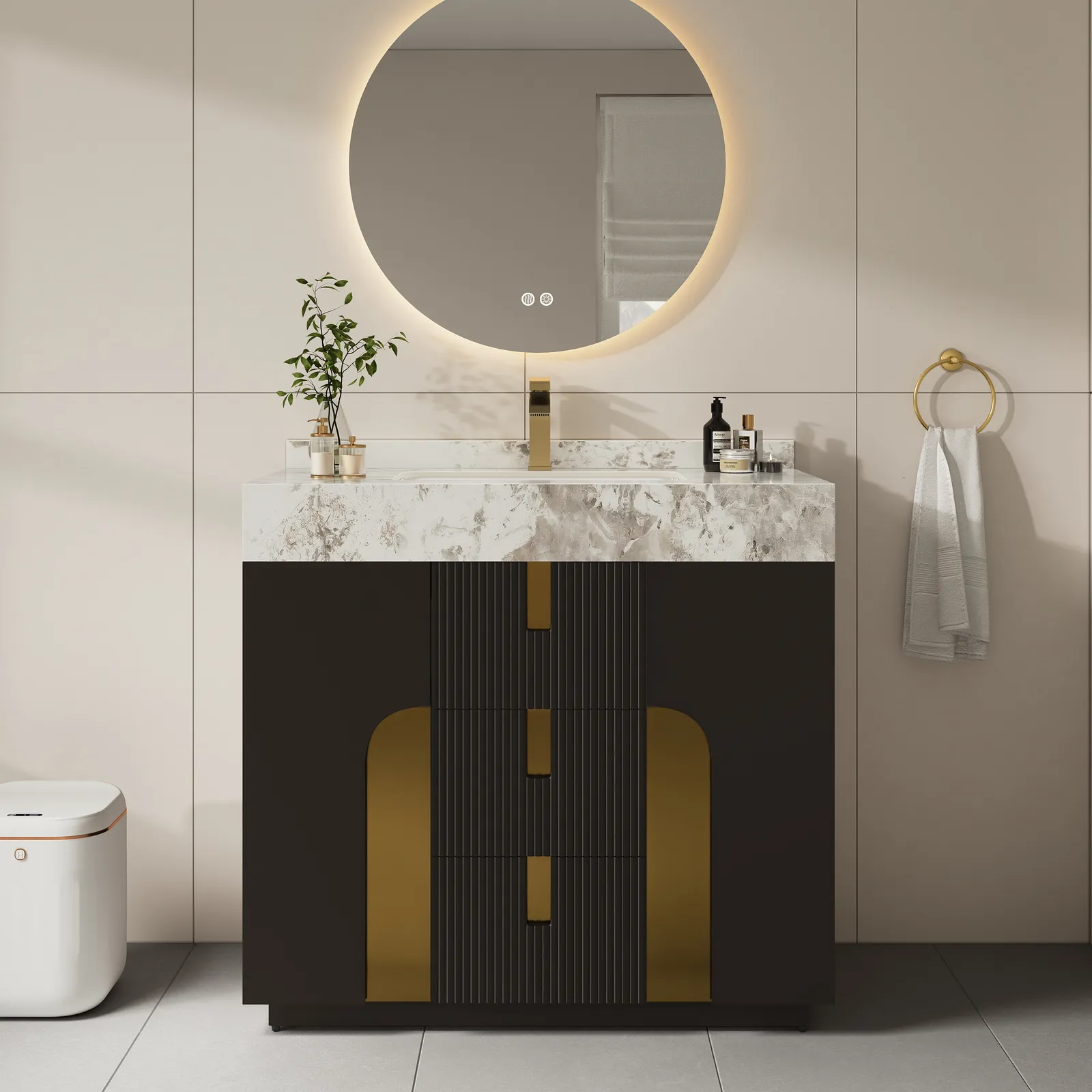 91 cm Artis Freestanding Bathroom Vanity Single Sink Vanity Cabinet Sintered Stone Top