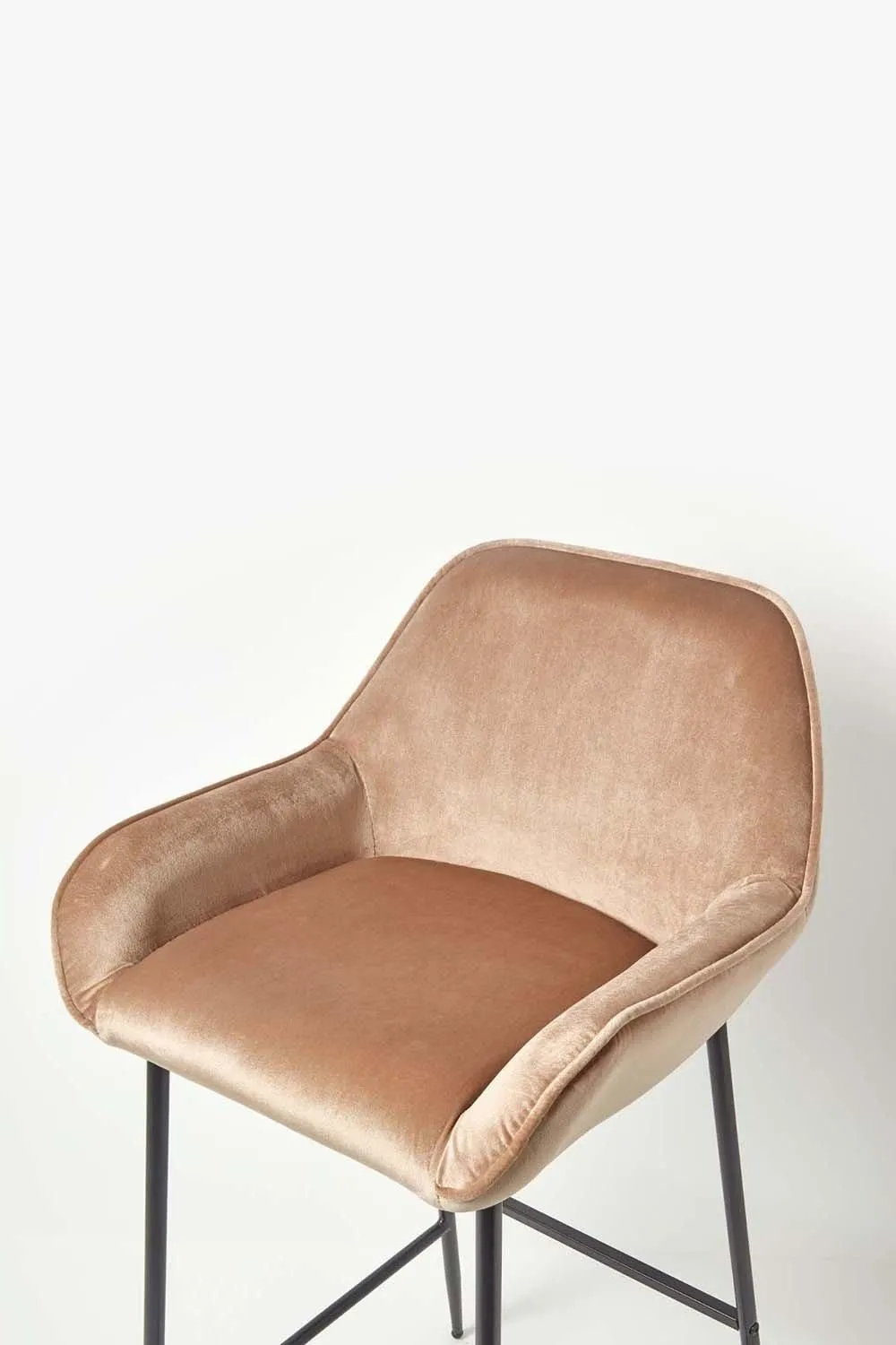 Homescapes Eton Velvet Bar Stool Luxury Upholstered Seat with Arm & Backrest in Beige 3