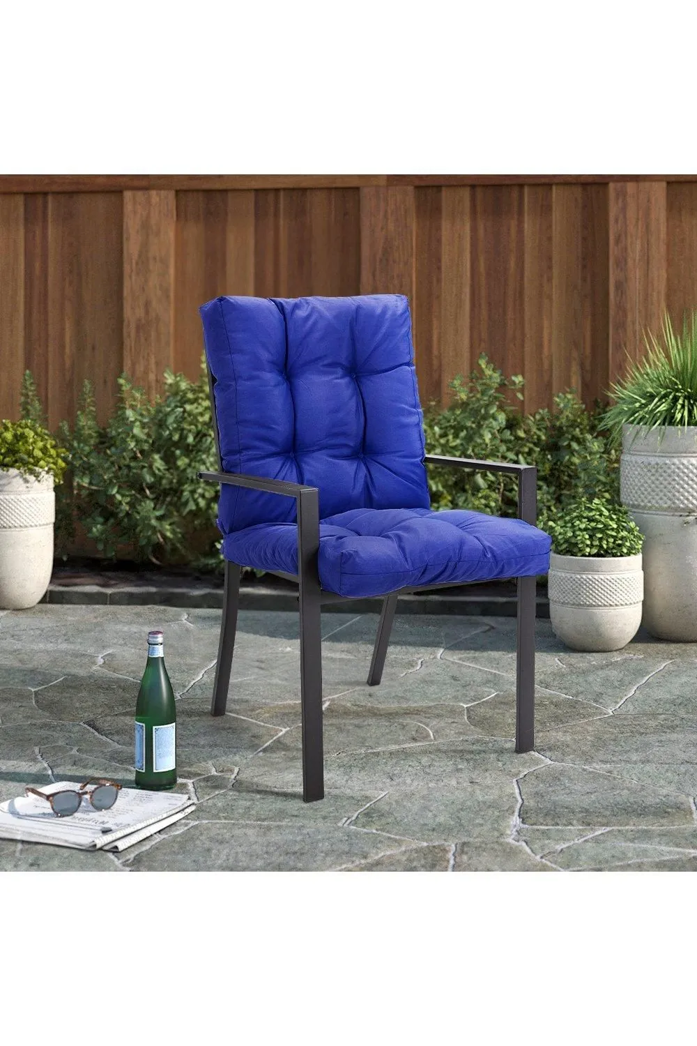 Garden Sanctuary 106cm W x 53cm D Waterproof Sunproof Thickened All-in-One Dining Chair Cushion, Navy Blue
