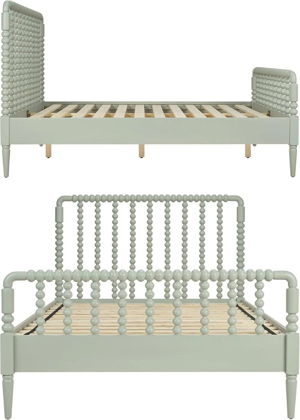 Statement Furniture Cromwell 4ft6 Wooden Bed Frame with Bobbin Design Head & Footboards in Light Green 3