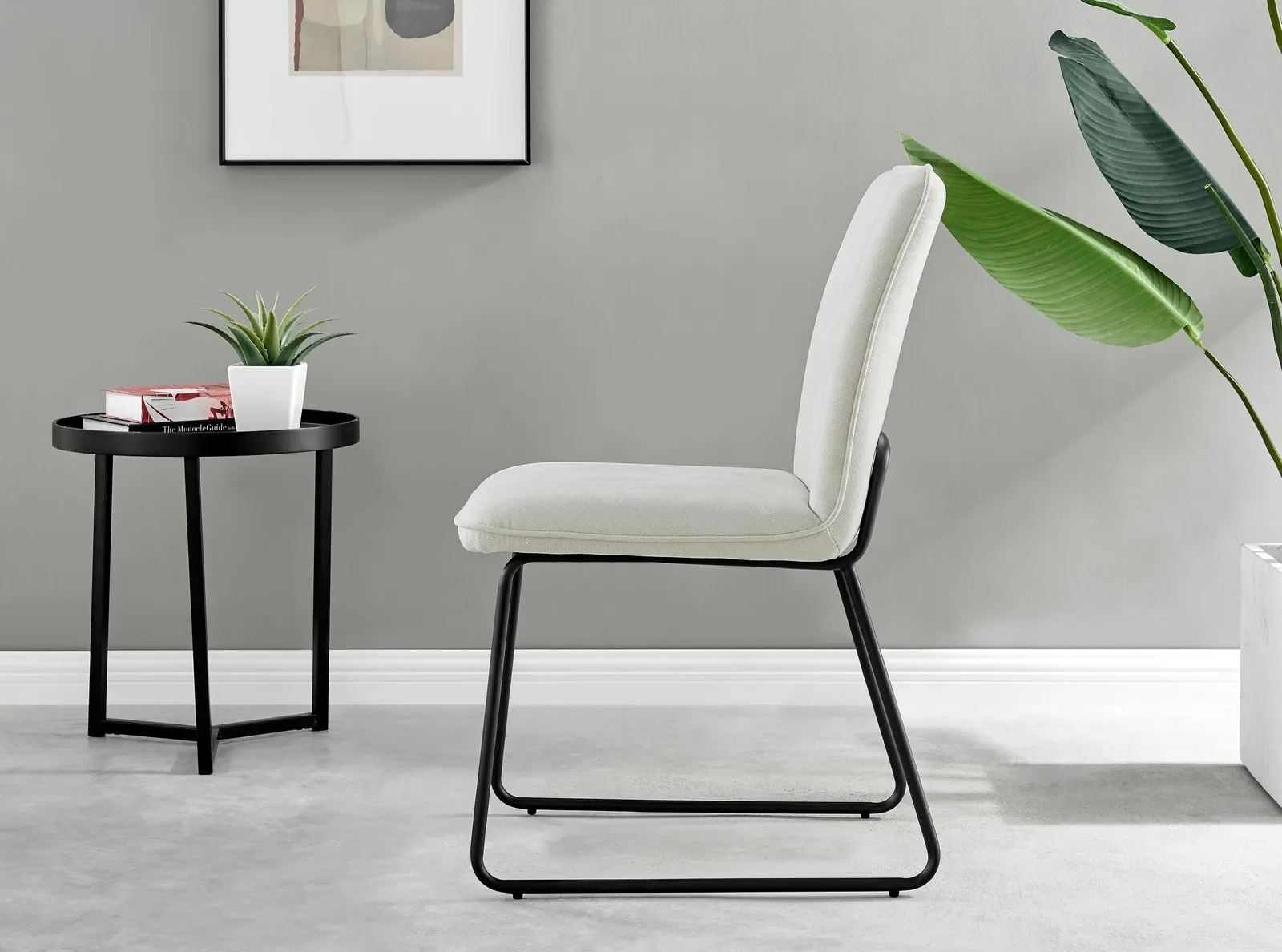 FurnitureboxUK Set of 2 Modern Chic Deep Padded Soft & Durable Stitched Fabric & Black Powder Coated Metal Leg Dining Chairs in Cream 6