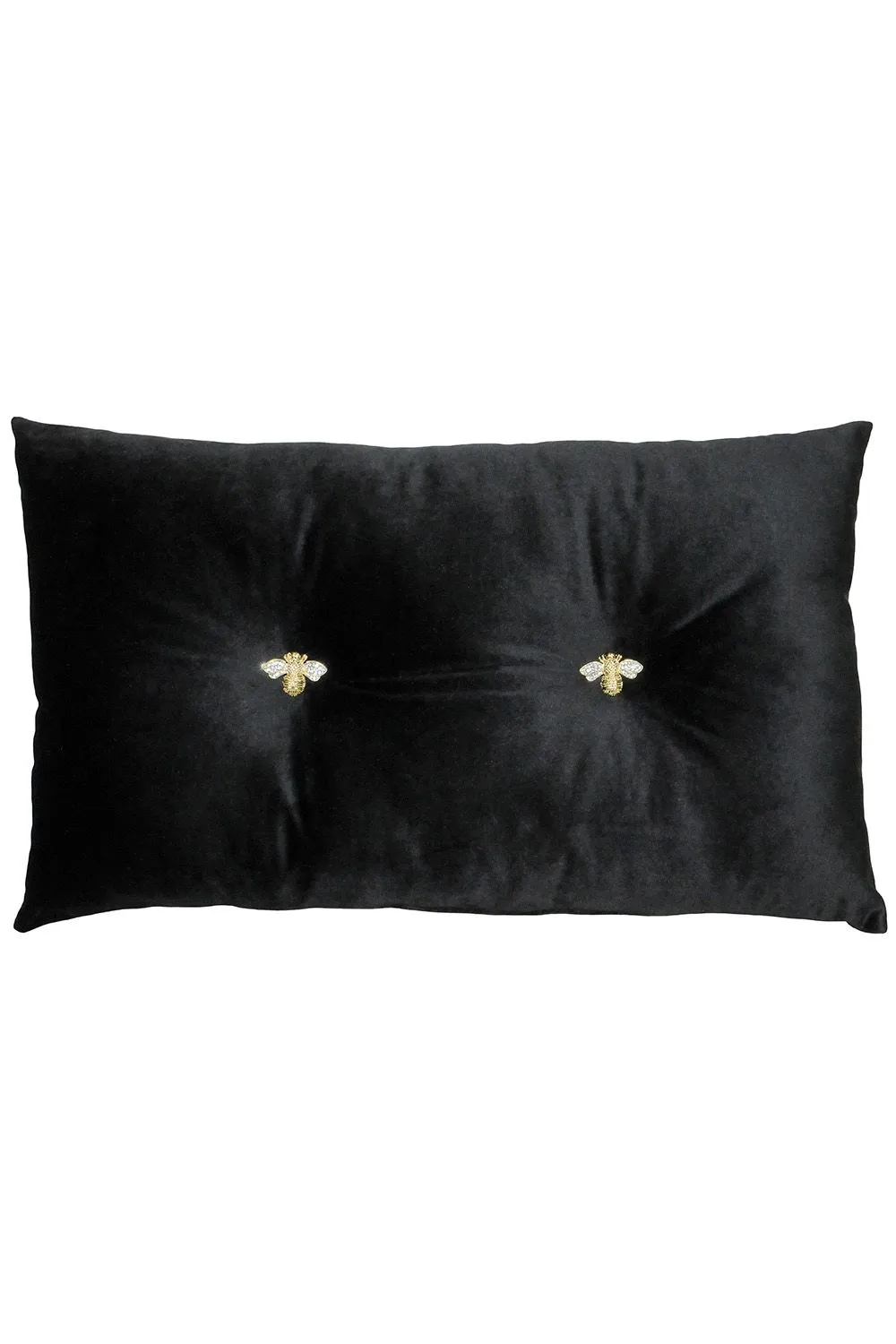 Paoletti Bumble Bee Embroidered Buttoned Velvet Ready Filled Cushion in Black