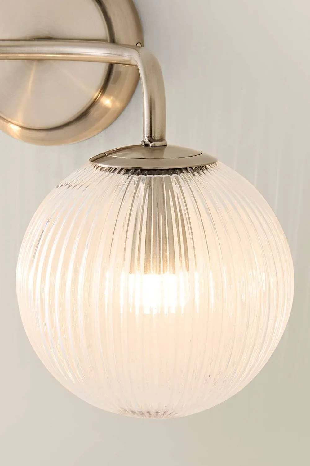 ValueLights Kempton Ribbed Glass Globe Shade 2 Arm Wall Light in Silver 4