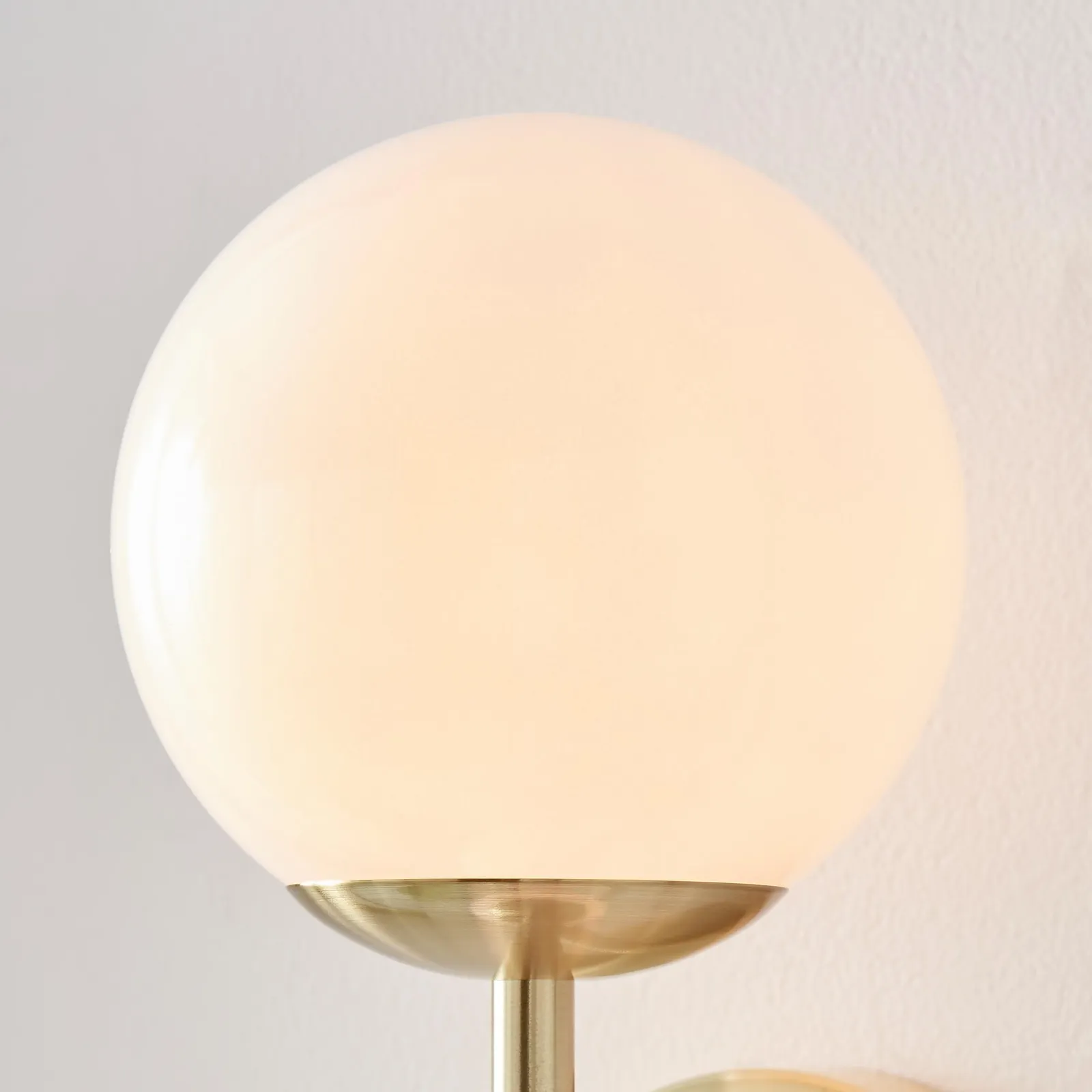 FurnitureboxUK Martha Brushed Brass Art Deco Wall Light With Opal Glass Globe Shades in Gold 3