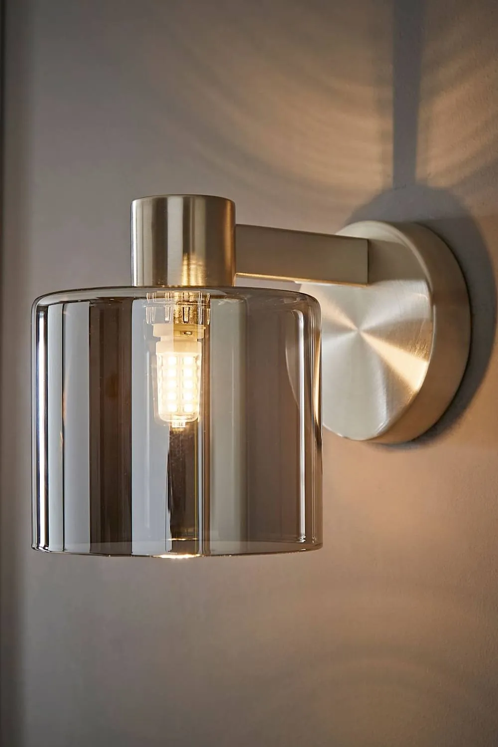 ValueLights Demi Smoked Glass Cup Wall Light in Metallic Silver