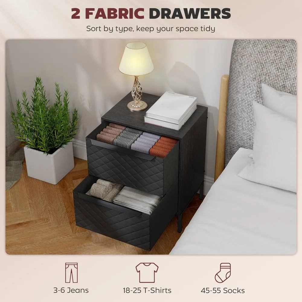 HOMCOM Chest of Drawers, 2 Fabric Drawer Dresser, Aluminium Handles in Black 4
