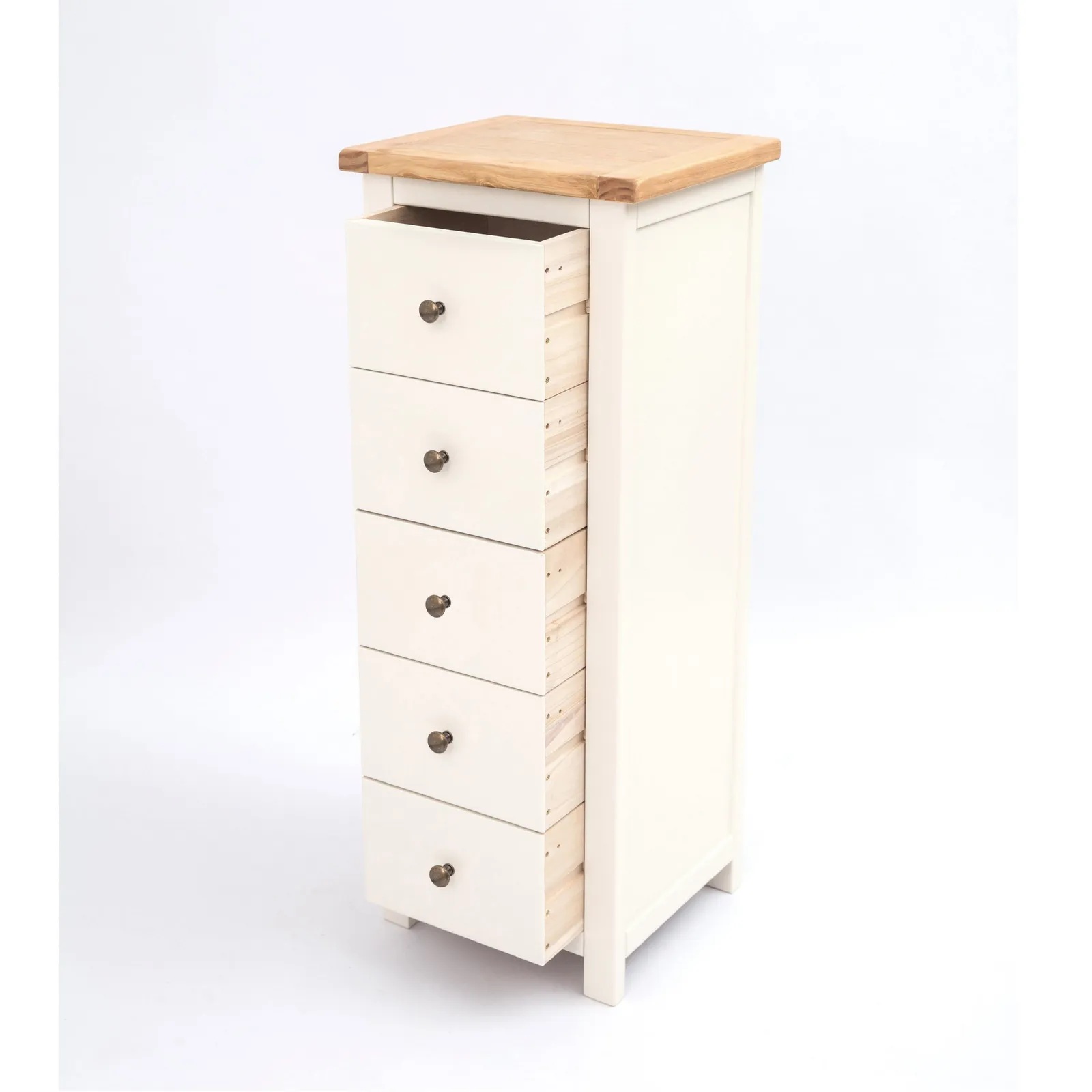 Cabinet Bits Maggiori 5 Drawer Narrow Chest of Drawers Brass Knob in Off-White 4