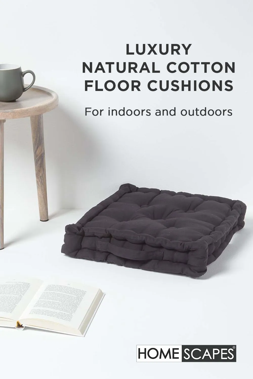 Homescapes Plain Cotton Floor Cushion in Black 2