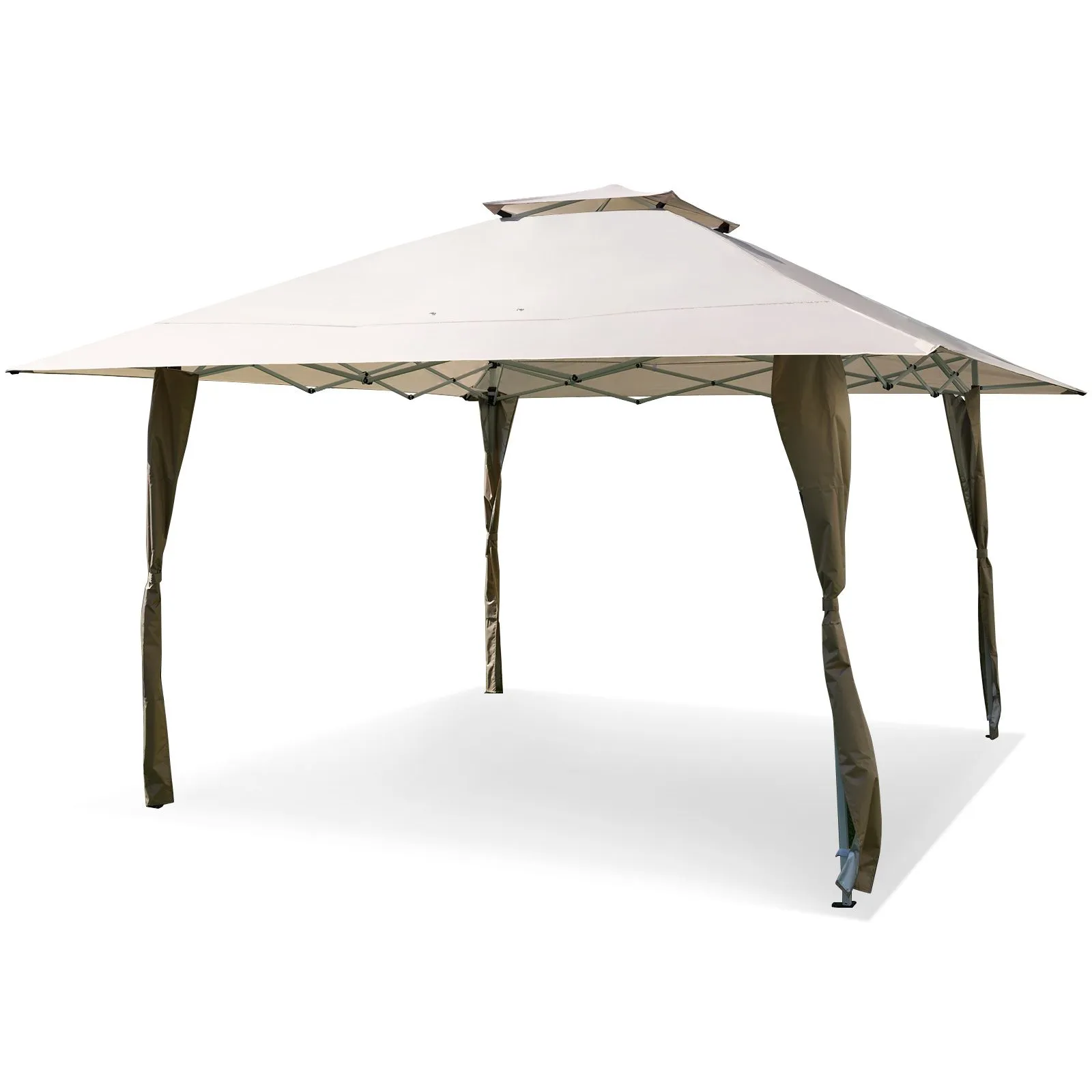 Costway 395 x 395 cm Pop up Canopy Tent Outdoor Easy Setup Gazebo in Beige