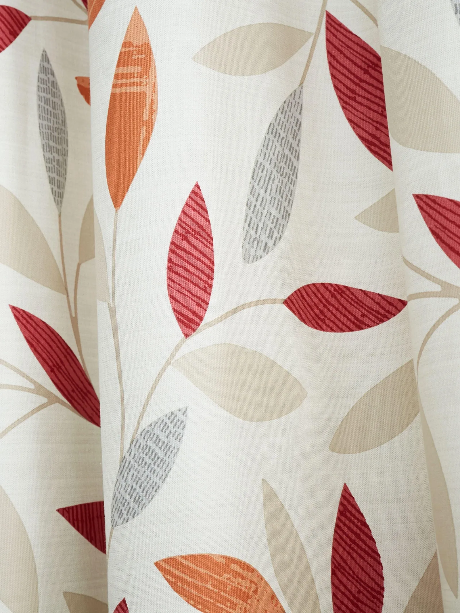 Fusion 'Beechwood' Leaf Trail Pair of 100% Cotton Eyelet Curtains in Red 3