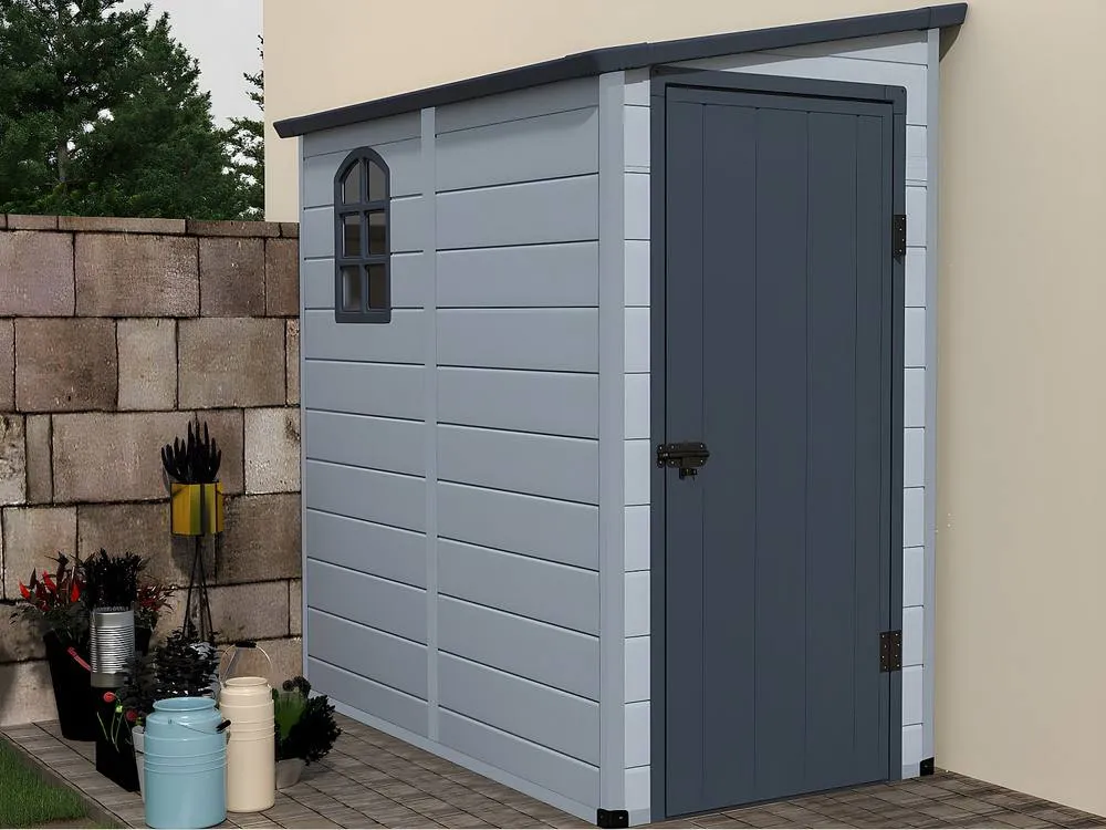 Vente-unique Anthracite Grey Resin Lean-To Garden Shed 2.09M² - ALBERTO in Light Grey