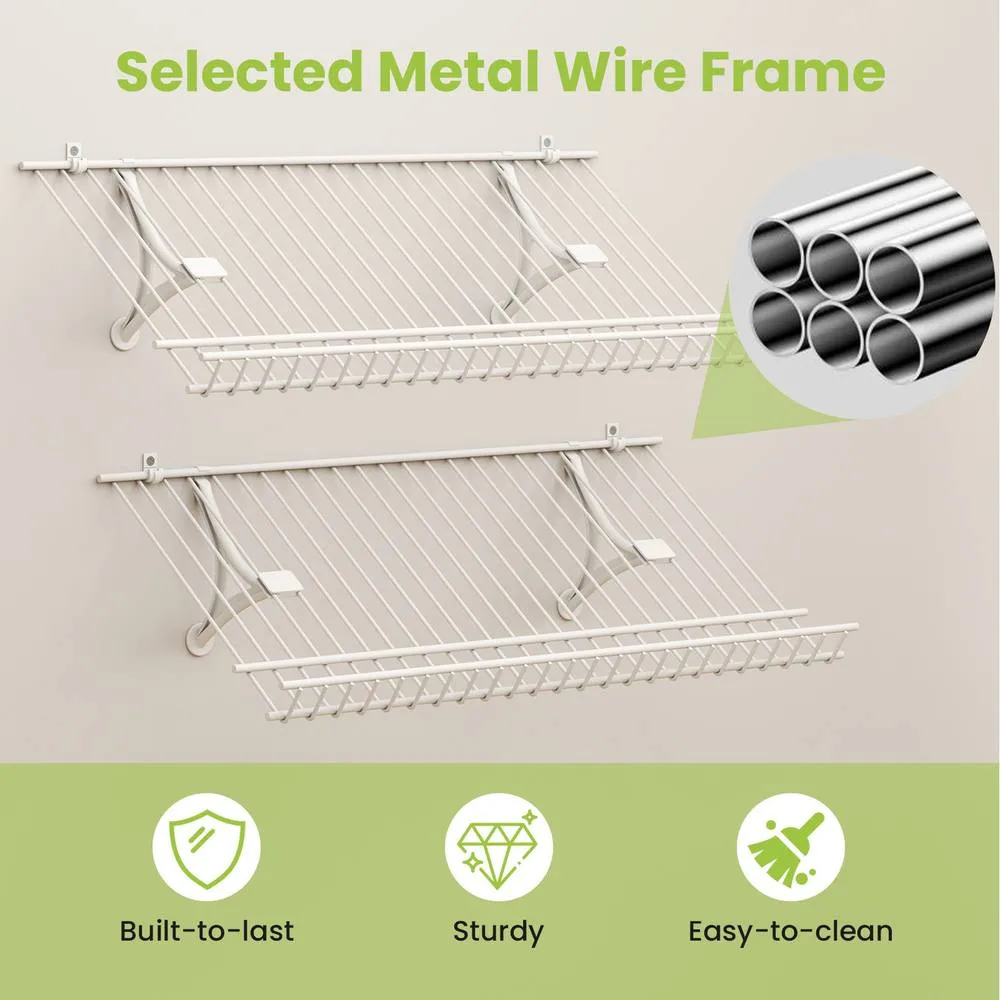 Costway Closet Shelves Wall Mounted Set of 2 Metal Wire Shoe Racks-White in White 4
