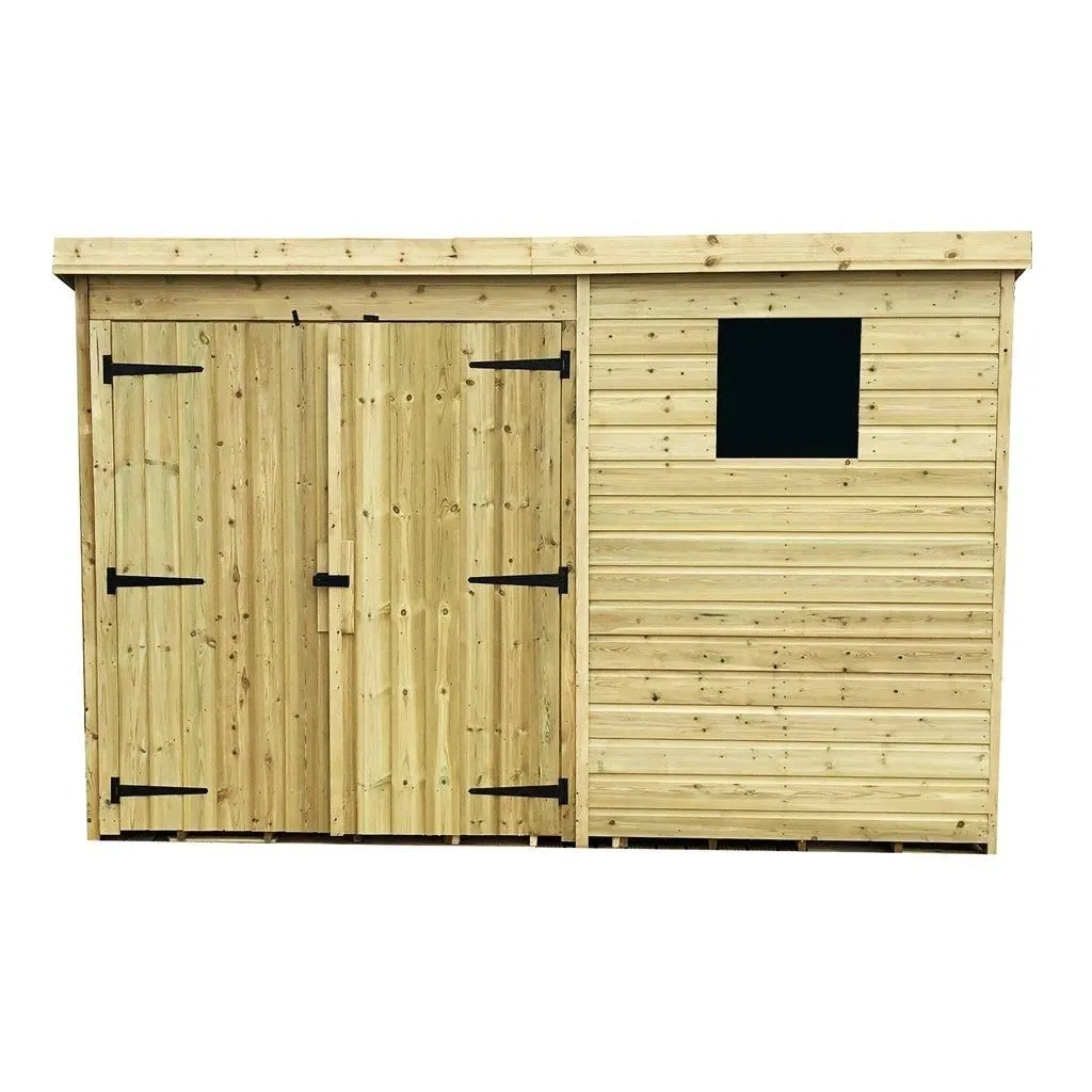 Marlborough 10 x 6 Pressure Treated Pent Garden Shed with Double Doors in Natural 3