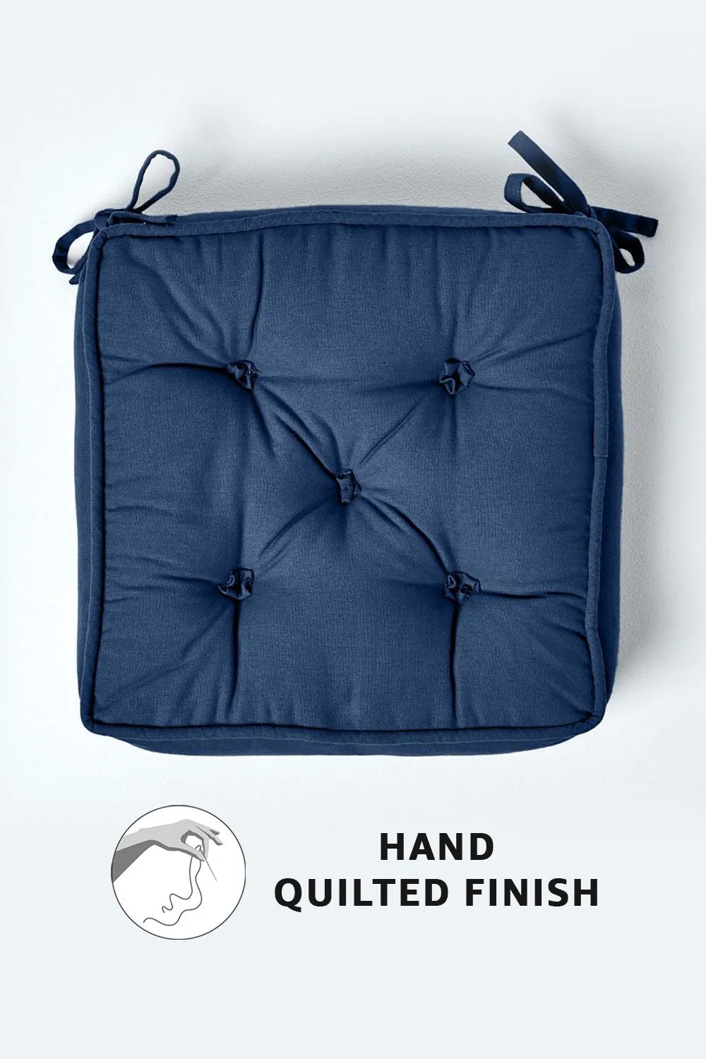 Homescapes Cotton Dining Chair Booster Cushion in Navy 4