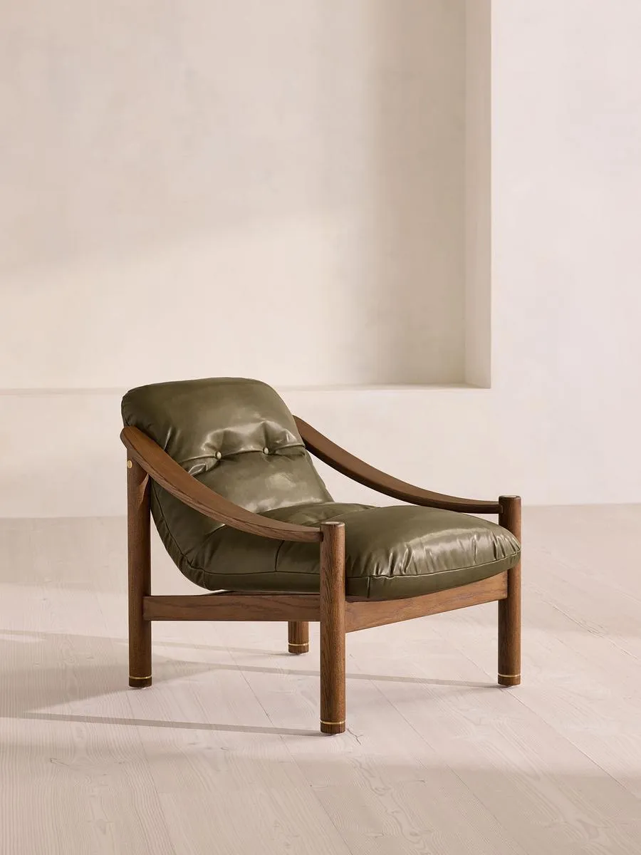 Karine Armchair, Dark Stain, Leather, Moss