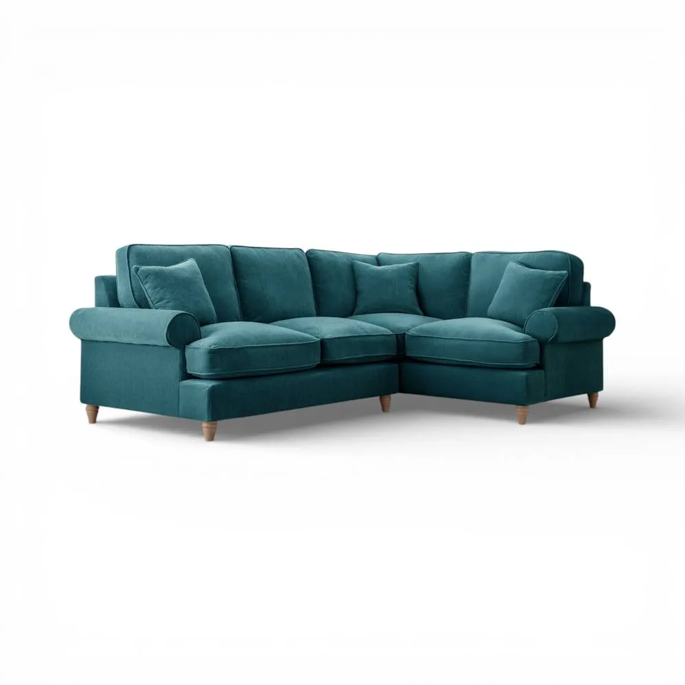The Great Sofa Company Ezra Right Hand Velvet Corner Sofa - Scroll Arm in Emerald 2
