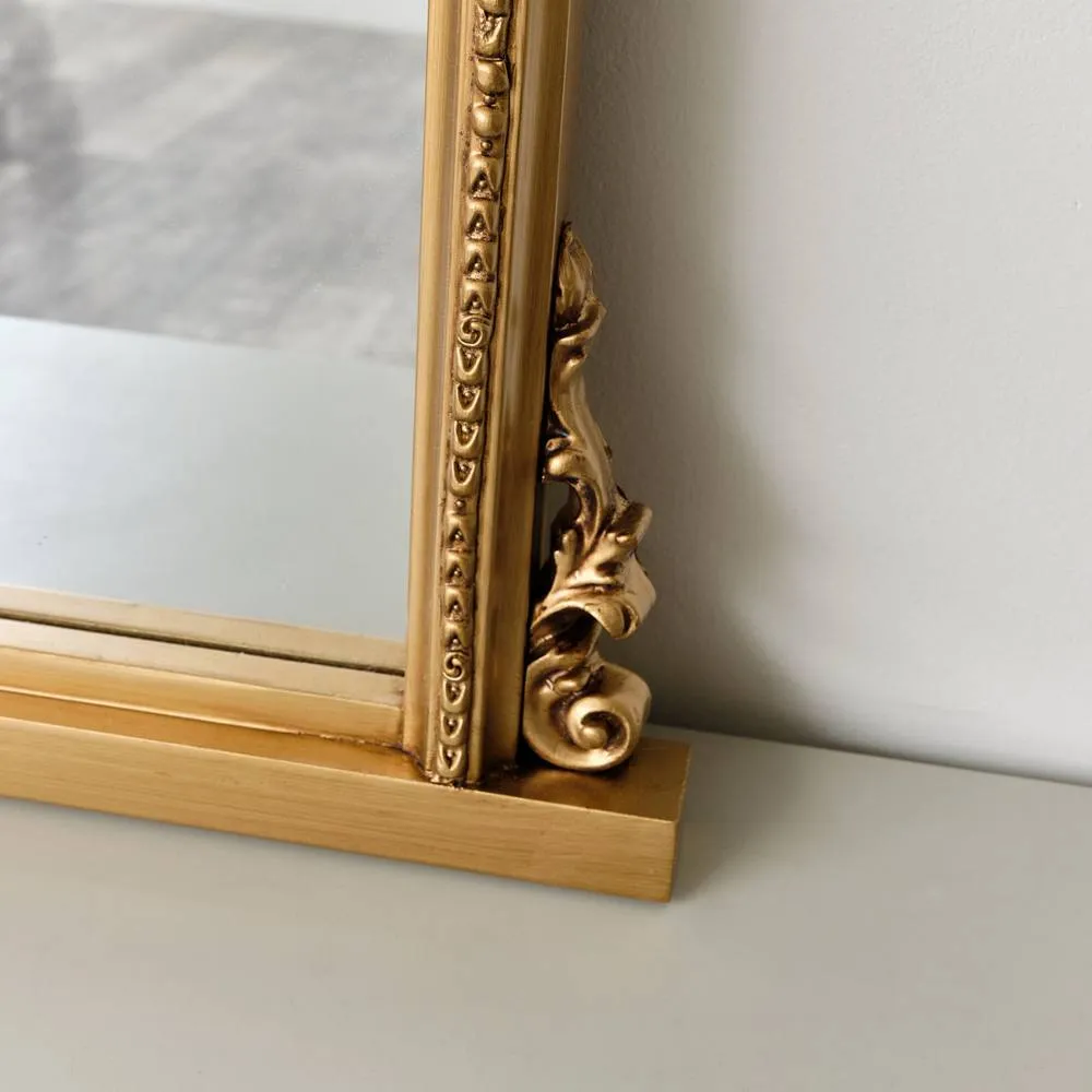Melody Maison Antique Gold Ornate Arch Overmantle Mirror 88cm X 100cm in Metallic Gold 6
