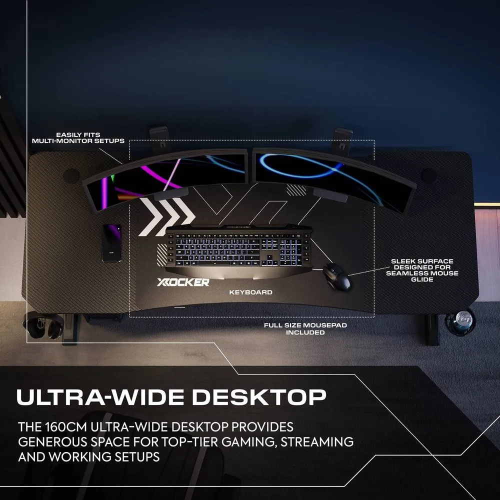 X Rocker Cougar XL 160cm Height Adjustable Gaming Desk with Mousepad - Black 3