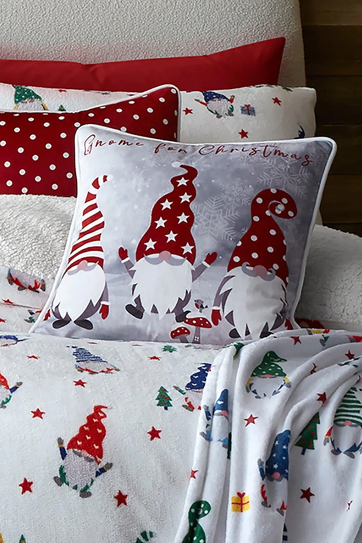 Fusion 'Festive Gonks' Velvet Filled Cushion in Red 3