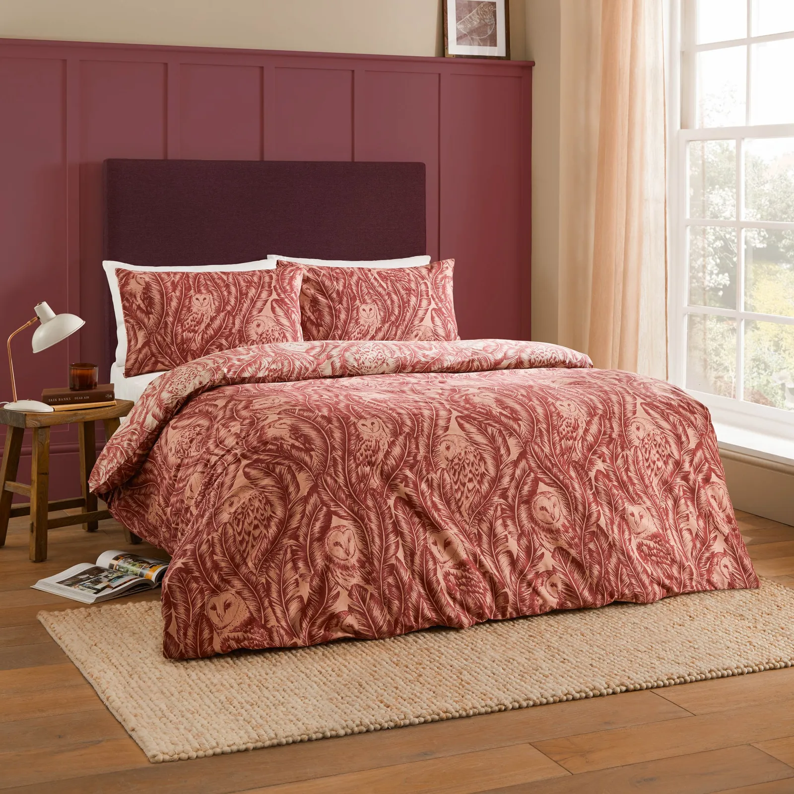Wylder Albus Barn Owl Floral Duvet Cover Set in Red 5