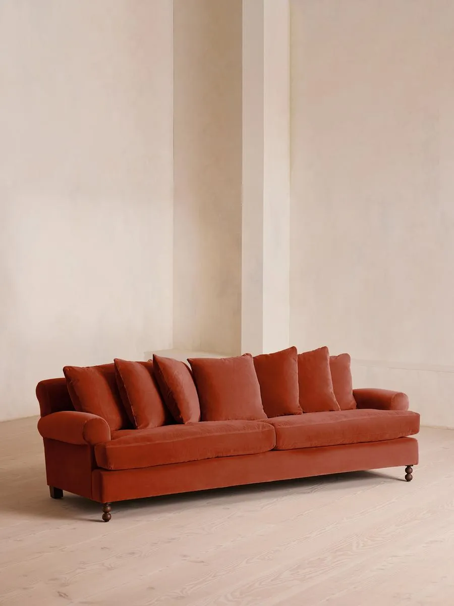 Audrey Four Seater Sofa, Velvet, Rust