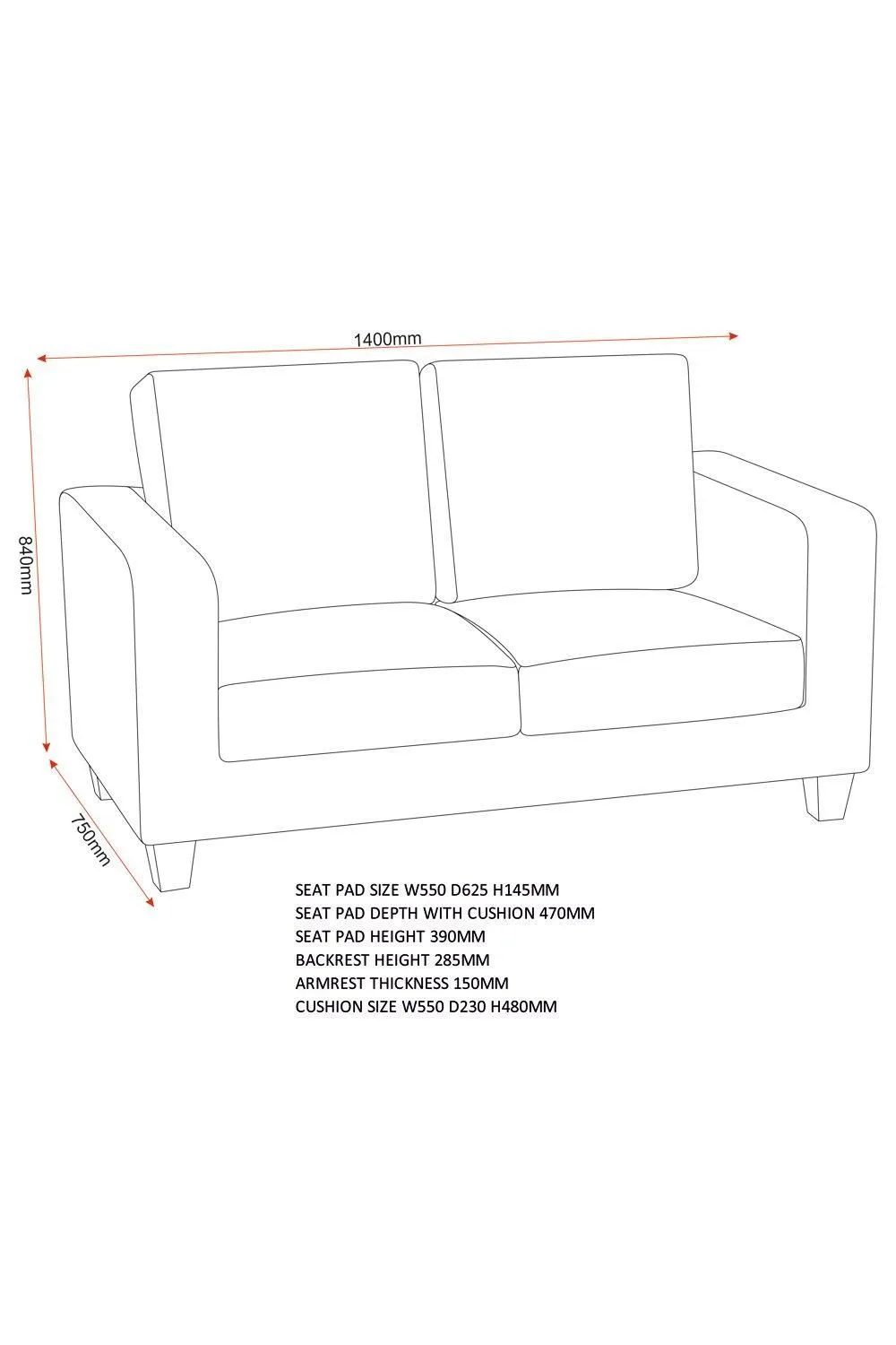 Seconique Tempo Two Seater Sofa-in-a-Box in Black 2