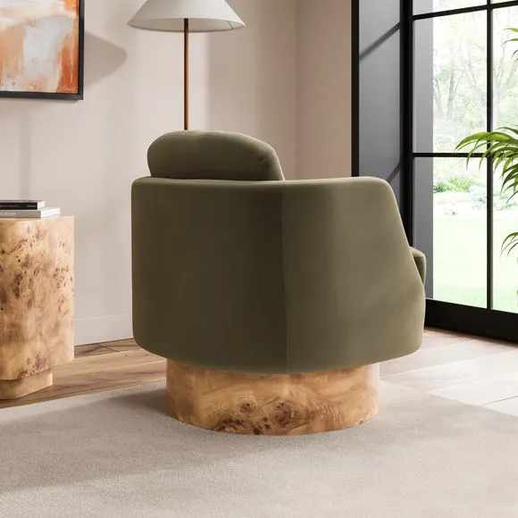 Tova Velvet Swivel Chair with Light Burl Wood Effect Base 2