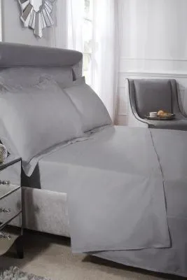 New Edge Blinds NewEdgeBlinds Luxor Collection 200 Thread Count Luxury Egyptian Cotton Flat Sheet in Silver - Single, Grey