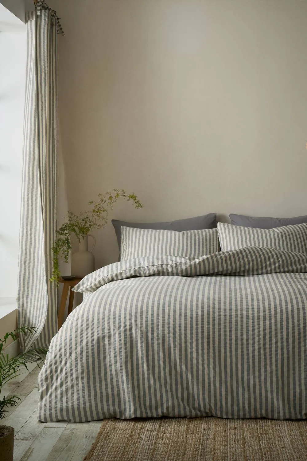 Pineapple Elephant 'Cotton Rich Woven Stripe' Duvet Cover Set in Grey