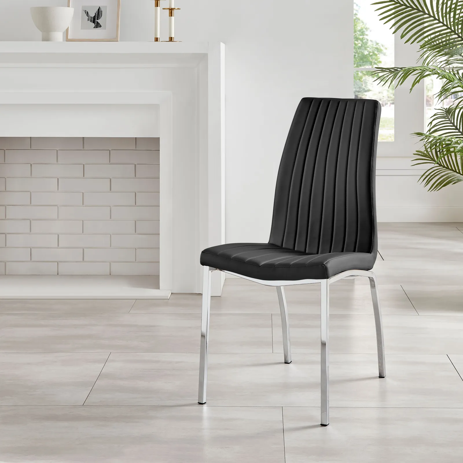 FurnitureboxUK Set of 2 Isco Deep Cushioned Soft Touch Faux Leather Dining Chairs With Silver Chrome Metal Legs in Black 4