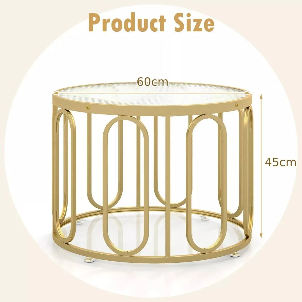 Costway 60cm Round Coffee Table 2-Tier Accent Table Modern Sofa Center Table in Gold 2