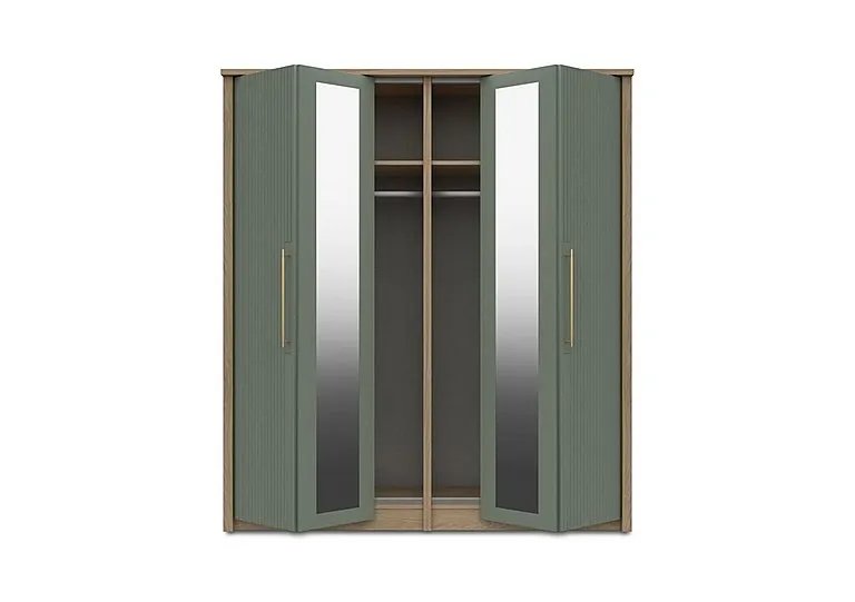 Chelsea 4 Door Bifold Wardrobe with 2 Mirror Doors and Gold Handles