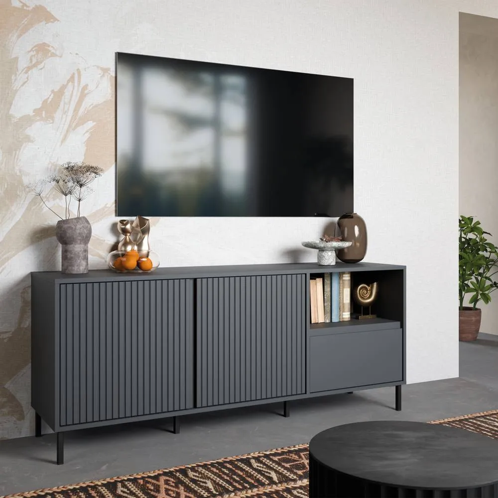 Furniture To Go Avenale Wide TV Cabinet 2 Door 1 Drawer in Anthracite in Dark Grey 4