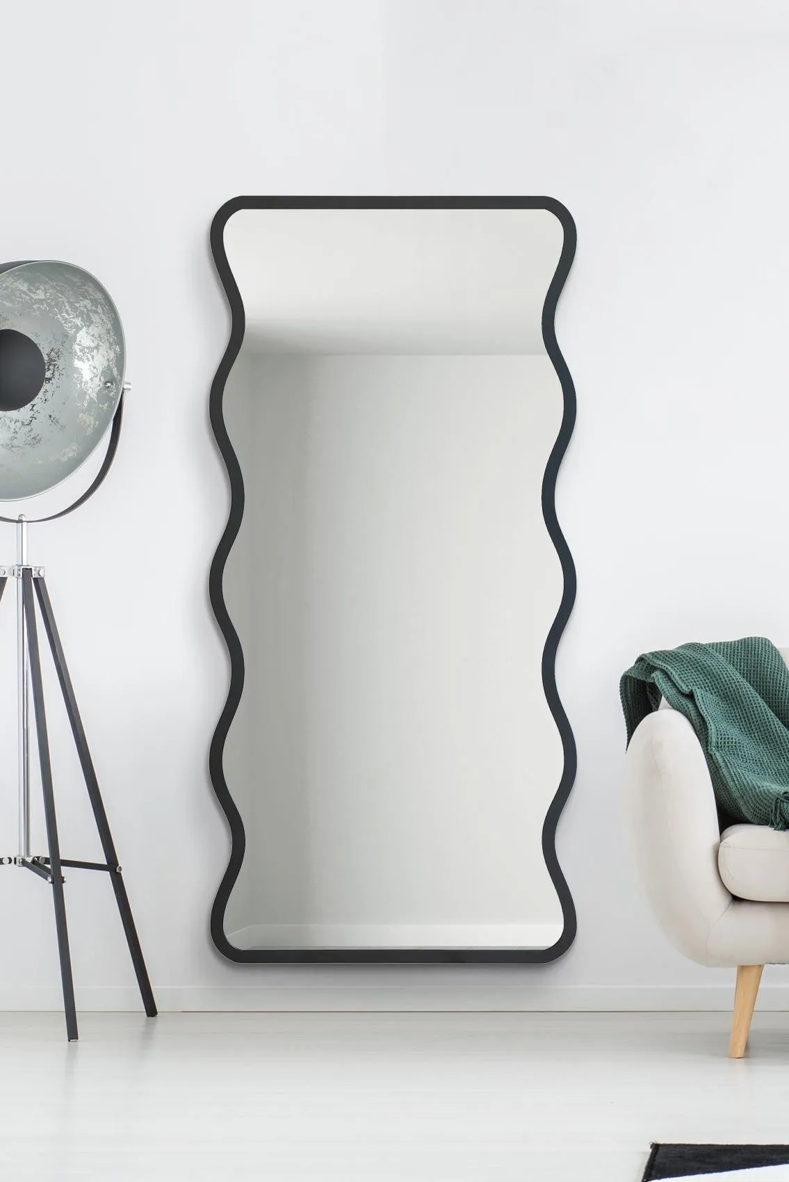 MirrorOutlet Black Metal Rectangular Wavy Framed Wall Mirror (170CM X 80CM)