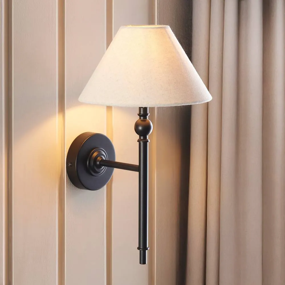 Netlighting Lille Wall Lamp with Shade Matt Black & Natural Faux Linen B22 3
