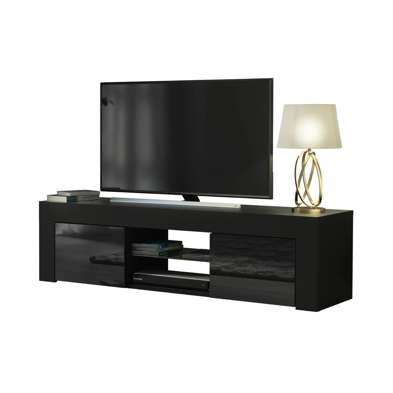 Creative Furniture TV Unit 130cm Modern - Black with High Gloss Doors 3