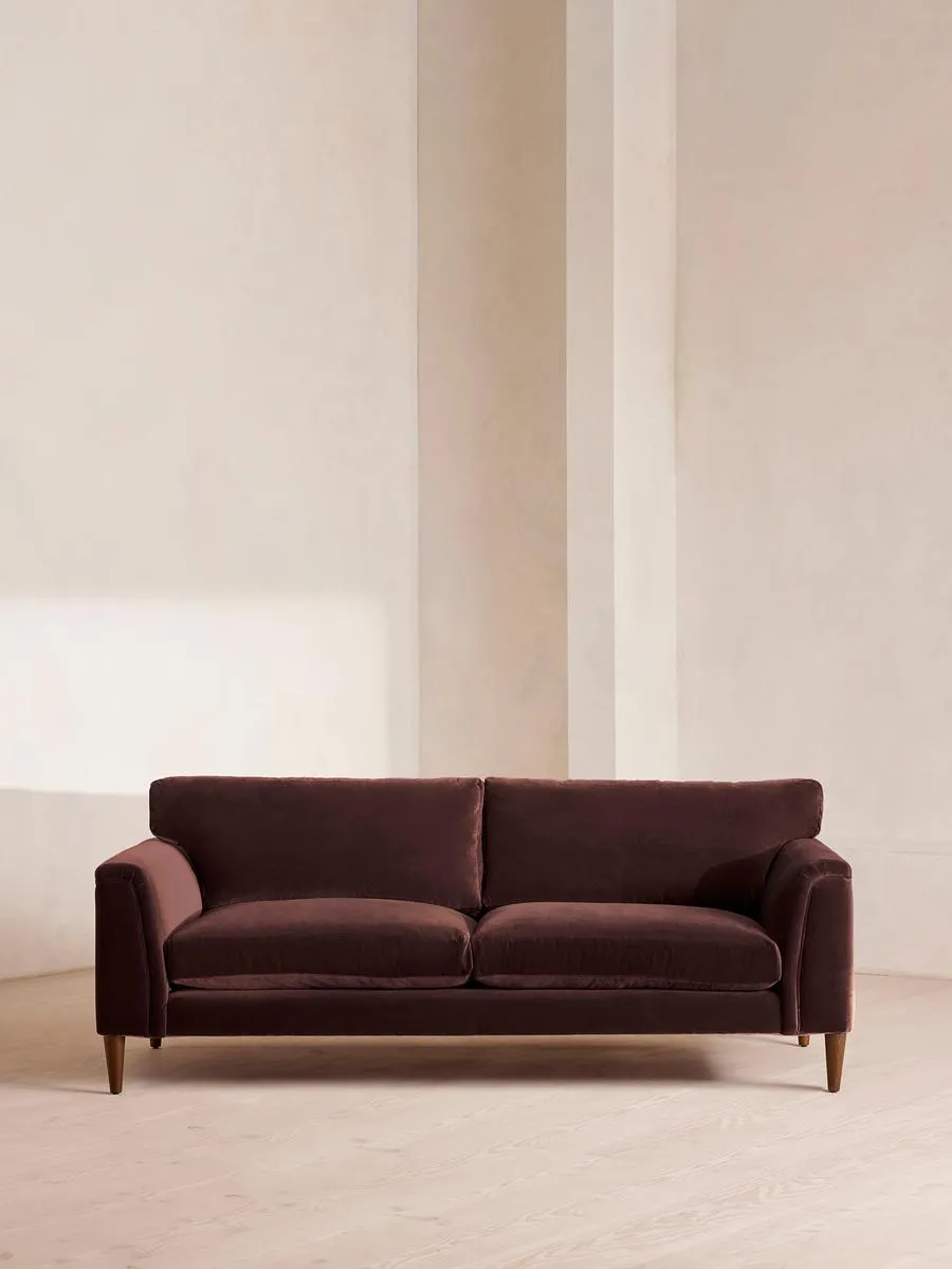 Reya Three Seater Sofa, Velvet, Aubergine