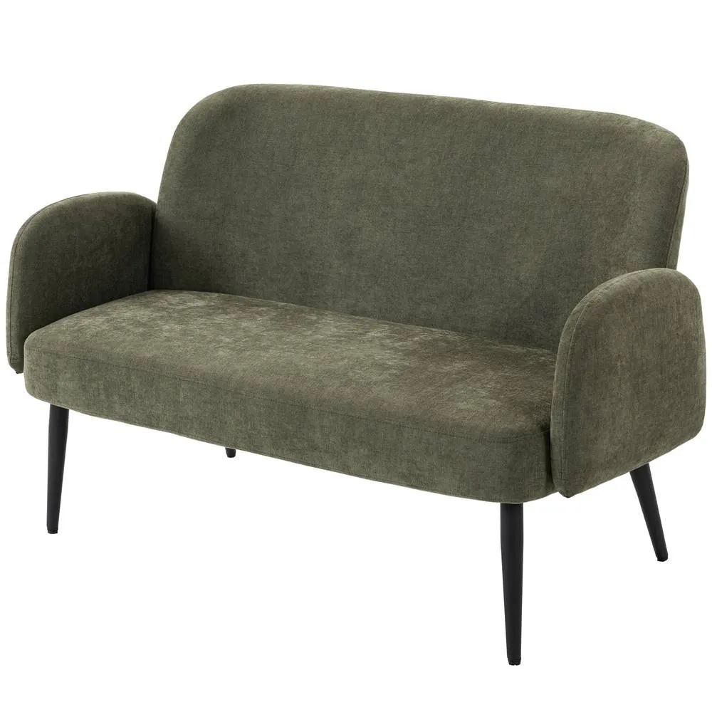 HOMCOM 2 Seater Sofa, Velvet Small Sofa Loveseat with Wide Seat, Green