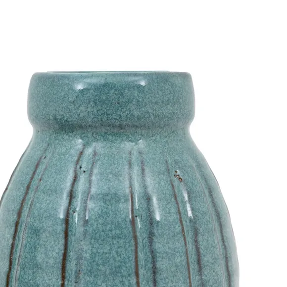 Cedar & Sage Set of 2 Southwold Ribbed Ceramic Teal Vase 2