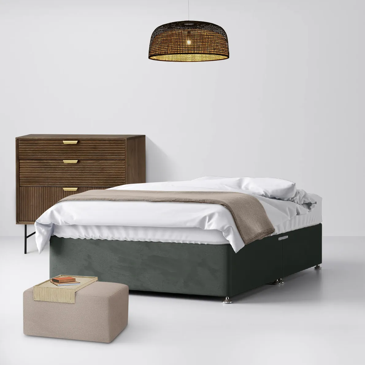 Classic Graphite Velvet Fabric Ottoman Divan Bed - 4ft Small Double