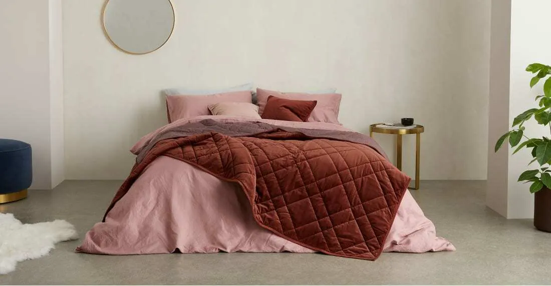 Sharmini Velvet Bedspread, 225 x 220cm, Dark Terracotta