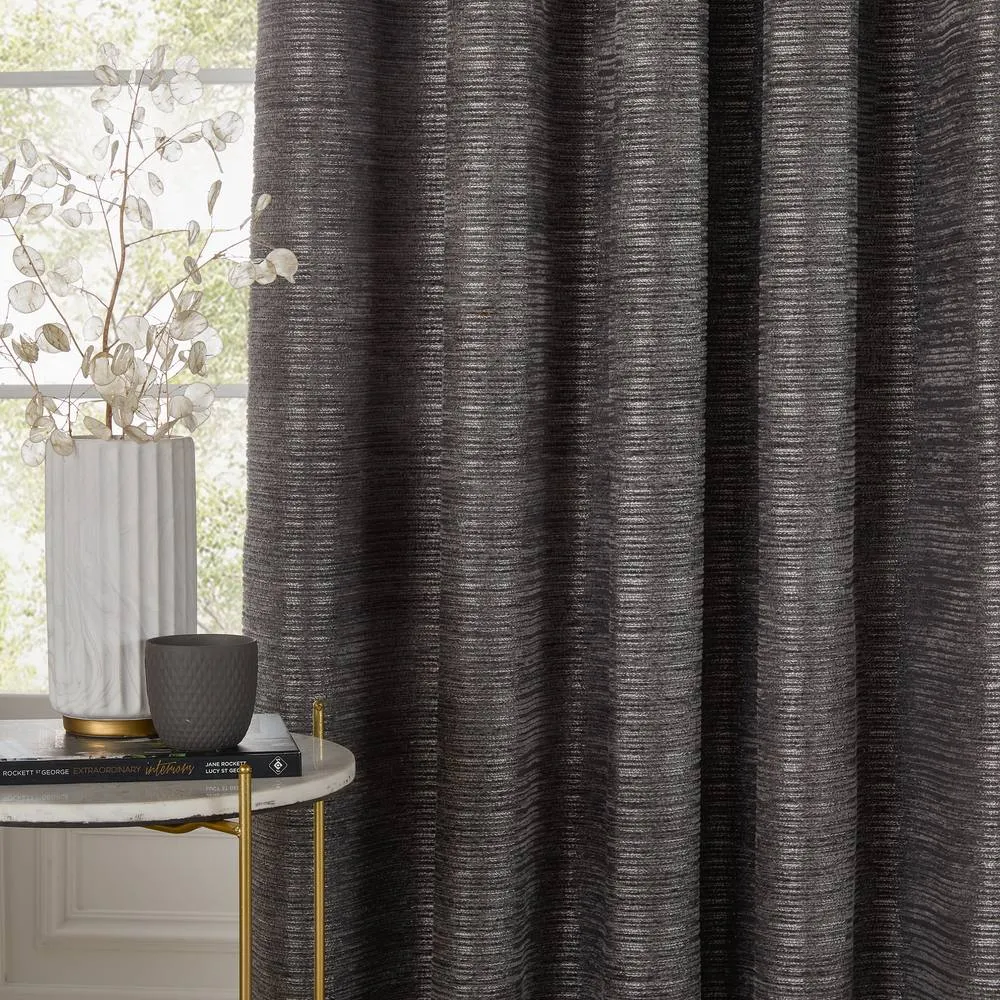 Paoletti Jupiter Chenille Jacquard Eyelet Curtain Pair in Grey 5