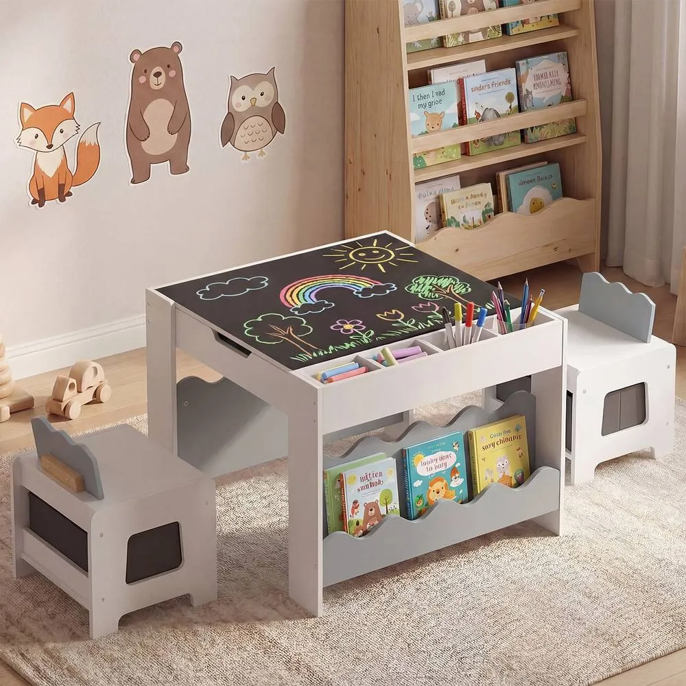 Costway Multi-purpose Activity Table Set w/ Double-sided Tabletop in Grey 3