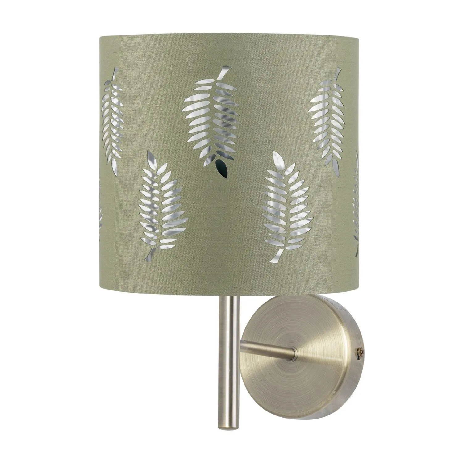 First Choice Lighting Set of 2 Brea - Antique Brass Wall Lights with Sage Green Fern Shades in Gold 2