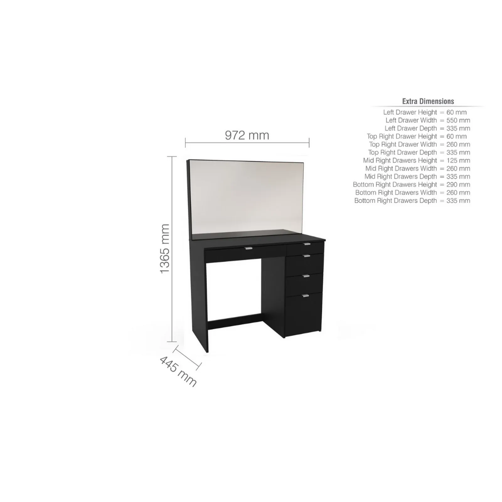 Birlea Ava 5 Drawer Dressing Table Black 6