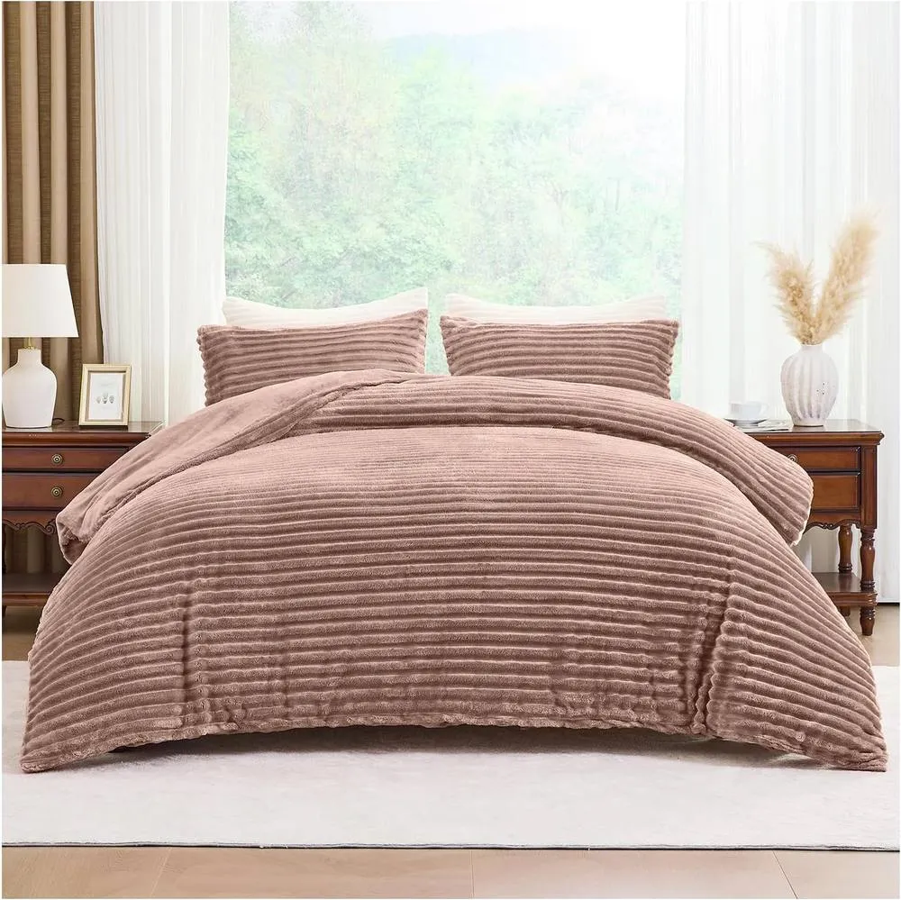 GAVENO CAVAILIA Osum Ribbed Duvet Cover Set in Taupe 1