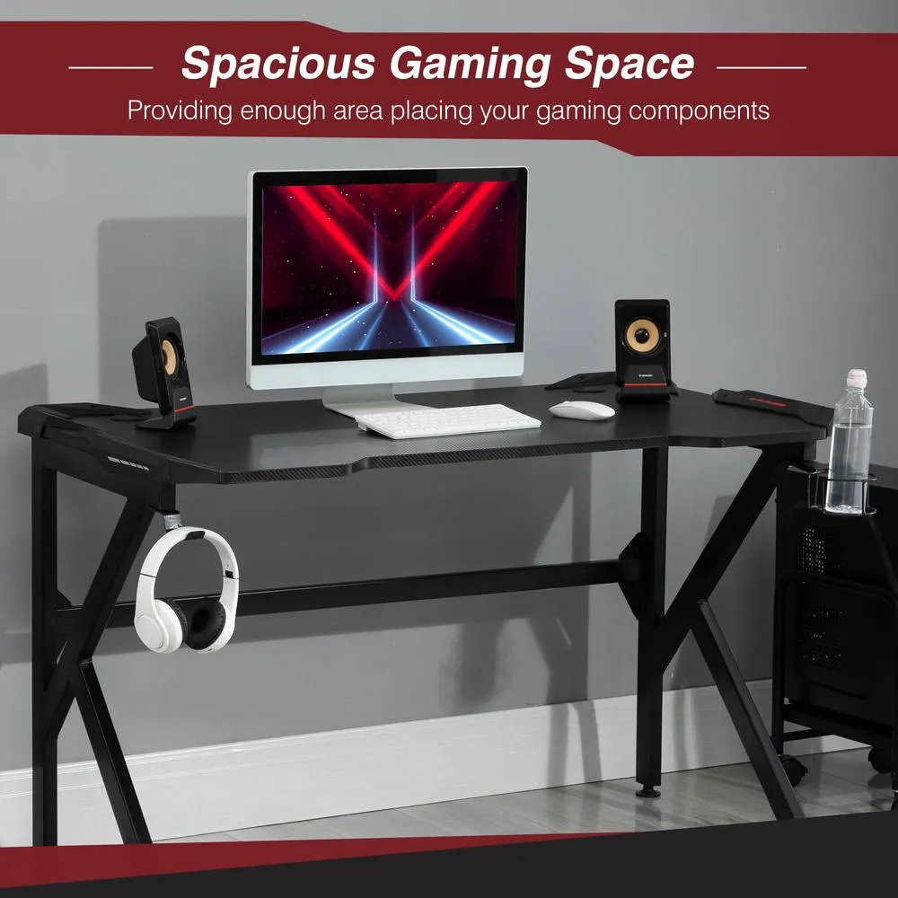 HOMCOM Gaming Desk Home Racing with Steel Frame Cup Headphone Holder Hook in Black 4