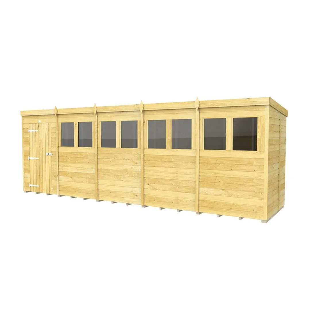 Buttercup Farm 20 x 4 Feet Pent Shed - Single Door W/ Windows - L118 x W589 x H201 cm in Brown 2