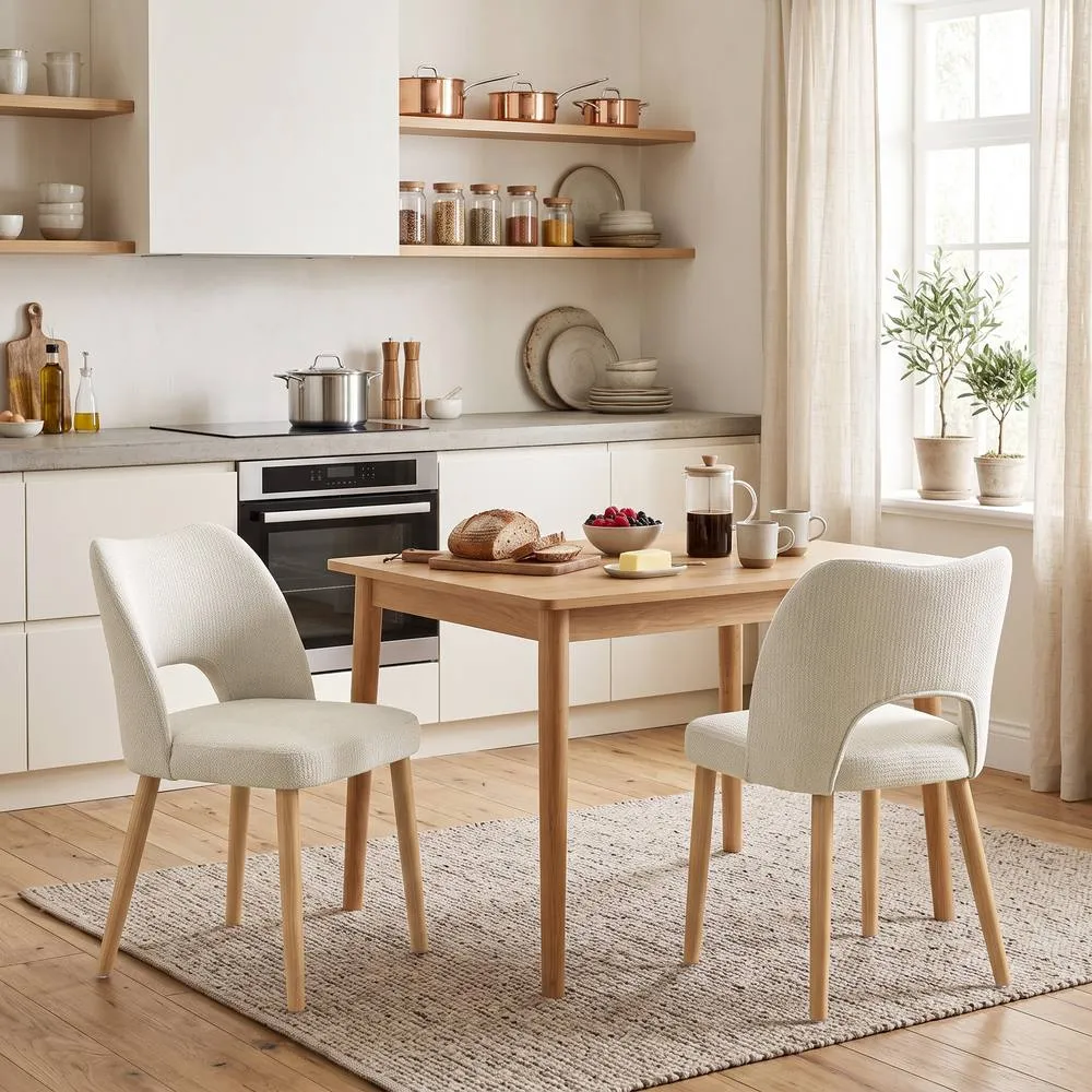 HOMCOM Dining Chairs Set of 2 Curved Open Back in Beige 2